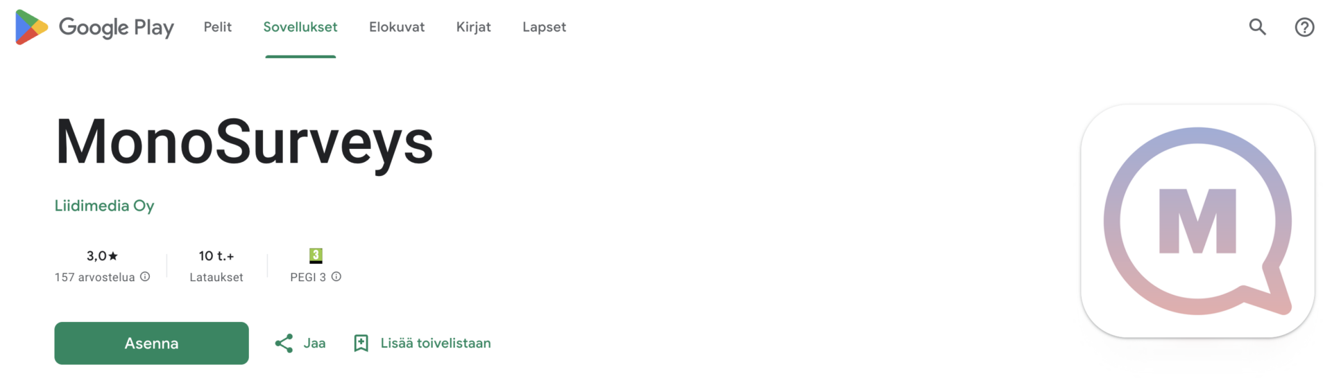 MonoSurveys sovellus