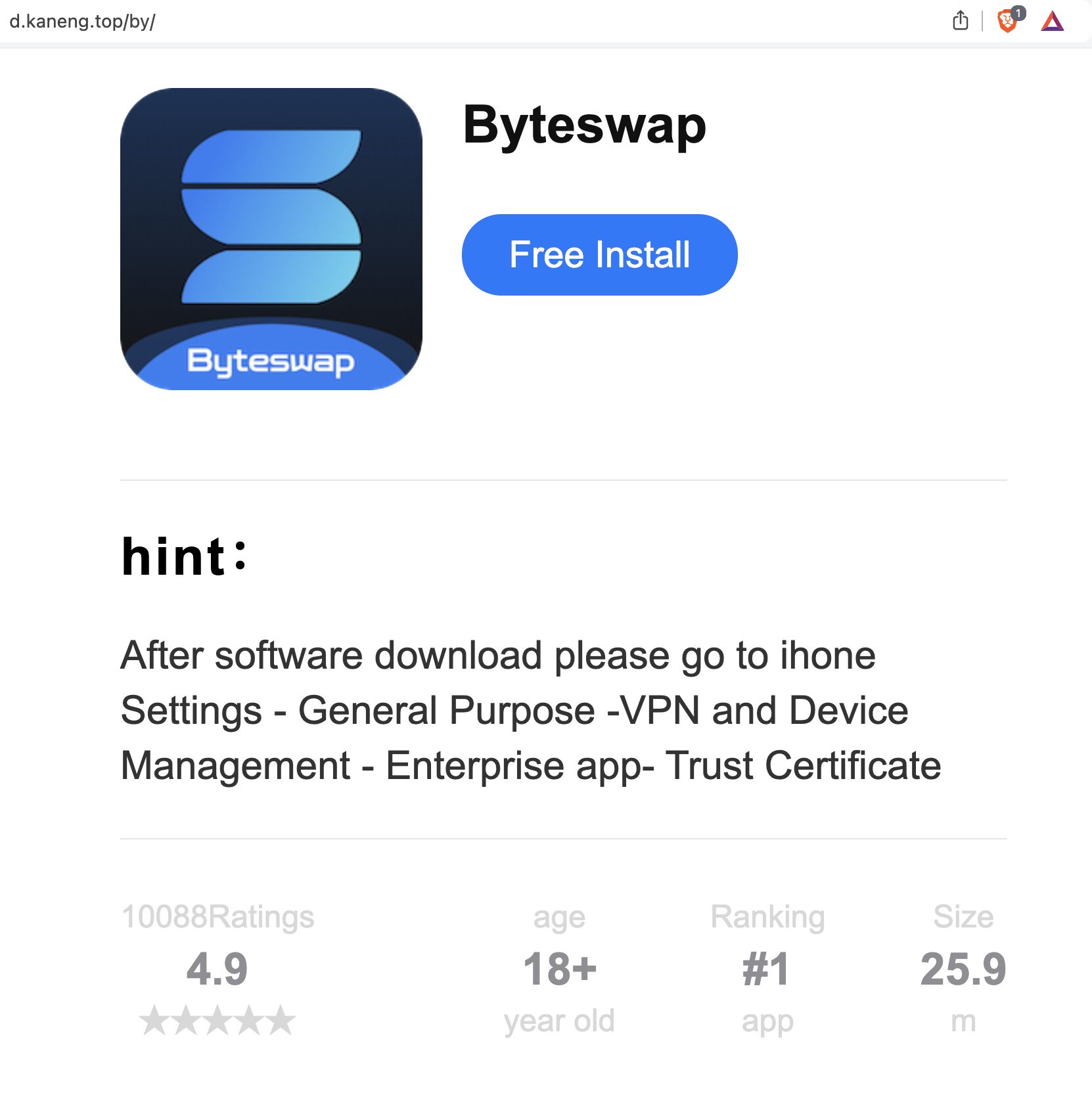 Byteswap sovellus huijaus